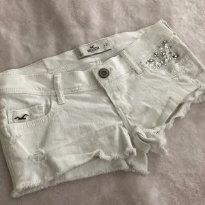 Hollister White Bedazzled Cut-Off Shorts